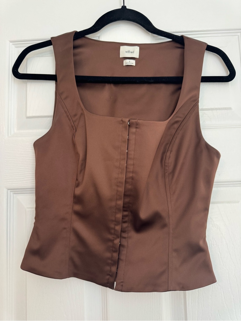 Wilfred Brown Satin Square-Neck Going Out Top